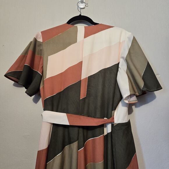 Hutch Anthropologie Abstract Wrap Maxi Dress Womens LG Green Geometric Flowy - Picture 7 of 16